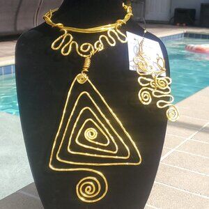 Wearable Art – Gold Anodized Aluminum Statement Necklace with Matching Earrings